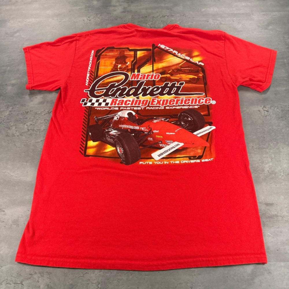 Mario Andretti F1 Racing T Shirt Medium Red Car Hotrod Nascar Drag Drift Y2K Tee